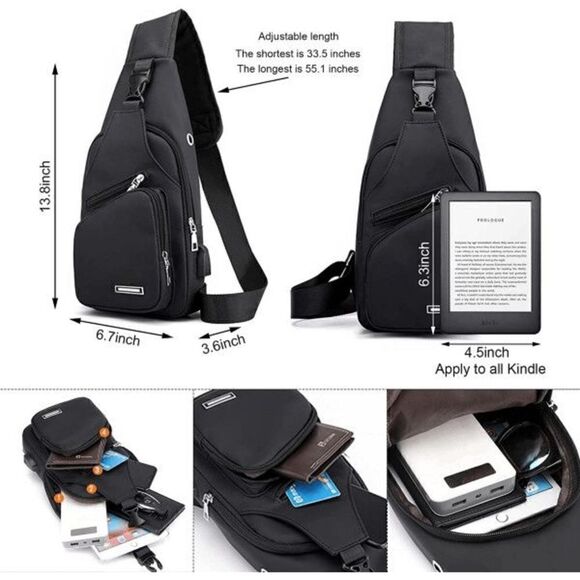 ADJUSTABLE SLING BAG SHOULDER BAG WITH USB CHARGING & HEADPHONE HOLE - Picture 6 of 9